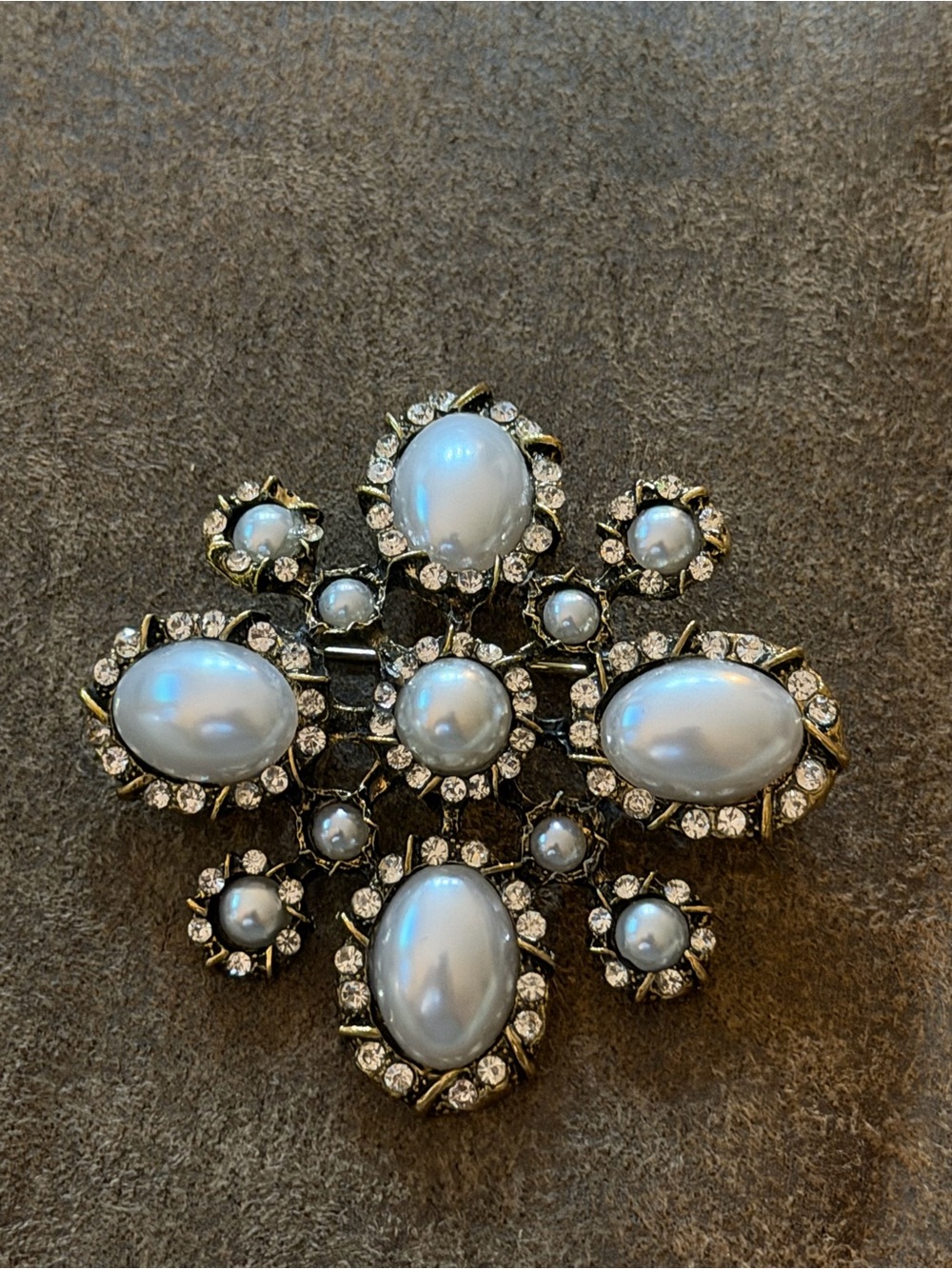 Classic Faux Pearl and Crystal Brooch - White Pearlescent Accent